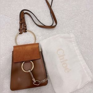 Suede Calfskin Mini Faye Bracelet Bag Tobacco